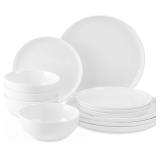 WishDeco 12-Piece Ceramic Dinnerware Set, White