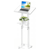 Acrylic Podium Stand with Wheels, Adjustable