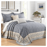 SahSahCasa 100% Cotton Queen Quilt Set, Gray/Beige