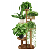 GEEBOBO 5-Tier Plant Stand, Wood Shelf (Walnut)