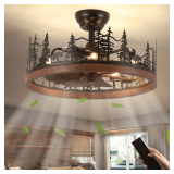Farmhouse Walnut Flush Mount Fan with Light