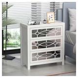 3-Mirrored White Wood Nightstands