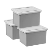 IRIS 32qt 3pk Letter File Box, Gray with Folders