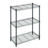 Black 3-Tier Steel Wire Shelving Unit (24x30x14)