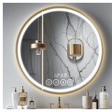 Wall-M Mounted Round Mirror with LED Lights, Gold