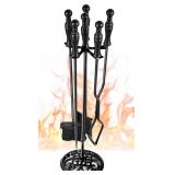 Fireplace Tool Set 5 Pcs Black Wrought Iron Tools