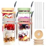 ANOTION Overnight Oats Jars 24oz, 4 Pack with Lids