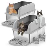 2 Pack 8' Deep Stainless Steel Litter Box with Lid