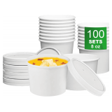 Disposable Paper Soup Cups, 8oz, 100 Sets