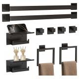 Matte Black 10-Piece Bath Hardware Set with Shelf