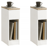 SoBuy Narrow Nightstand Set of 2, White & Natural