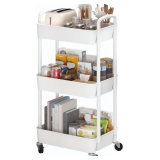Sywhitta 3-Tier Plastic Rolling Utility Cart White