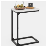 C-Shaped End Table with Metal Frame, White/Black