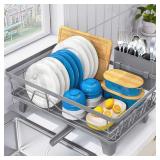 Urackify Dish Drying Rack with Drainboard, Gray