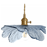 Vintage Glass Pendant Light with Blue Flower Shade