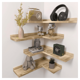 4-Tier Corner Shelves, Rustic Pine, Black