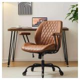 YFO Ergonomic Swivel Desk Chair, Brown Leather