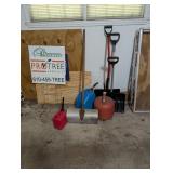 gas cans and snow shovels