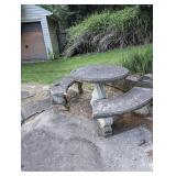 Concrete table with three bench seats as is damage
