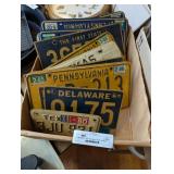 box of licence plates pa,de,tx