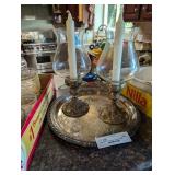 silverplate tray and candle holders