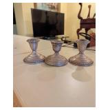 (3) weighted Sterling candle holders