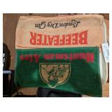 Huntsman ale and beef eater gin bar towels