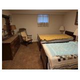 Vintage bedroom set (2) single beds dresser mirro