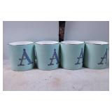 Four Monogrammed Porcelain Mugs with Letter 