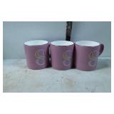 Three Purple Ceramic Mugs with Monogram 