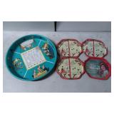 Four Decorative Small Trays and One Large Themed T