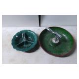 Green Divided Serving Dishes, Ceramic and Metal Ha