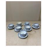 7 Blue-and-White Porcelain Tea Cups and Saucers, M