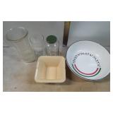 Kitchen Items Including Pasta Bowl, Glassware, and