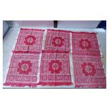 Six Red and White Textile Panels with Fringed Edge