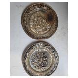 Two Decorative Embossed Metal Wall Plates with Fig