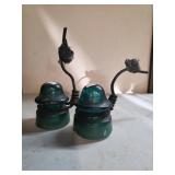 Two Green Glass Electrical Insulators with Attache