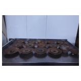16 Metal Industrial Pulleys with Rusted Patina