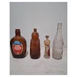 Four Vintage Bottles: Log Cabin, Elephant Design,