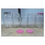 Five Glass Mason Jars with Assorted Lids