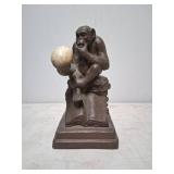 Bronze Monkey Sculpture on a Book with Inscription