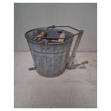 Galvanized Metal Wash Bucket With Wringer and Wood