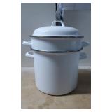Three-Piece White Enamel Stockpot with Steamer Ins