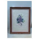 Framed Embroidered Artwork With Floral Bouquet and