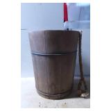 Wooden Bucket with Metal Bands and Rope Handle
