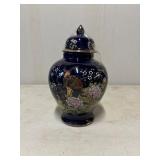 Japanese Cobalt Blue Lidded Porcelain Vase with Pe