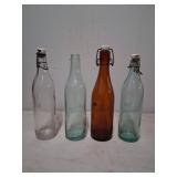 4 Vintage Glass Bottles With Porcelain Wire-Flip S