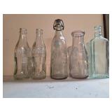 5 Glass Bottles Including Coca-Cola, Hutchinson, a