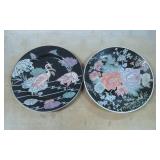 Black Decorative Plates with Floral and Crane Moti