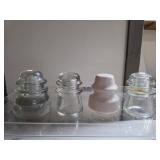 Four Glass and Porcelain Electrical Insulators, In